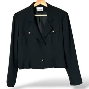 GIOVANNI Black Cropped Blazer Goldtone Buttons Double Breasted MADE IN CANADA 12